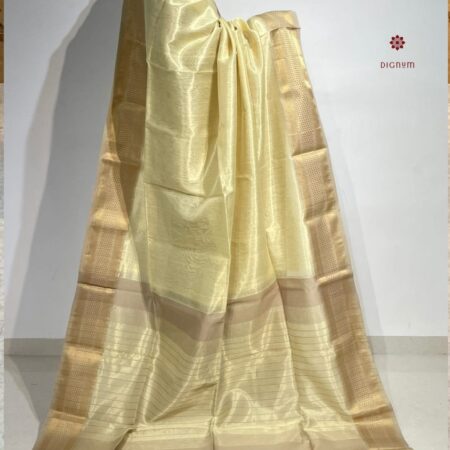 Latest Deisgn Pastel Yellow Pure Tissue Silk Maheshwari Saree