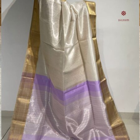 Latest Design Off-White Pure Tissue Silk Maheshwari Saree