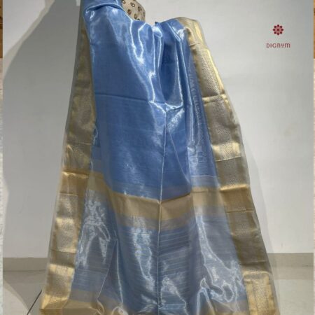 Latest Design Steel Blue Pure Tissue Silk Maheshwari Saree
