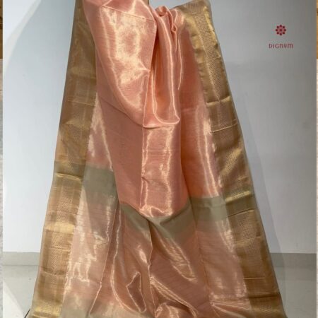 Latest Design Pastel Orange Pure Tissue Silk Maheshwari Saree