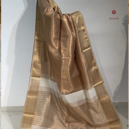 Latest Design Metallic Brown Pure Tissue Silk Maheshwari Saree