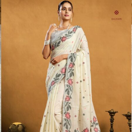 Latest Design White Pure Muga Cotton Jamdani Saree