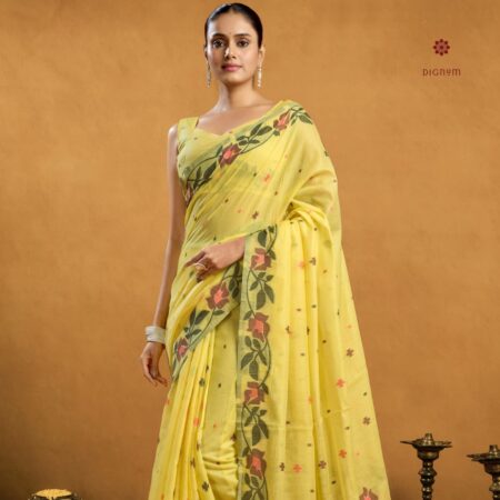 Latest Design Yellow Pure Muga Cotton Jamdani Saree