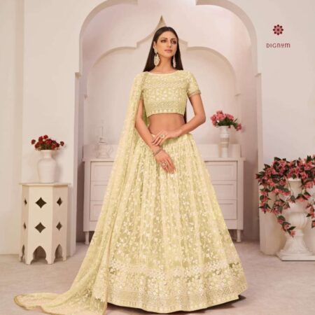 Latest Design Light Yellow Embroidered Net Lehenga Choli