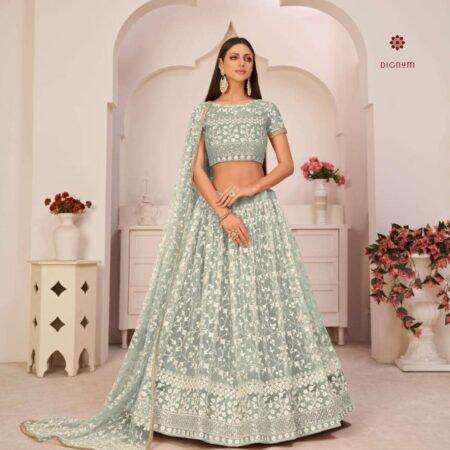 Latest Design Light Green Embroidered Net Lehenga Choli