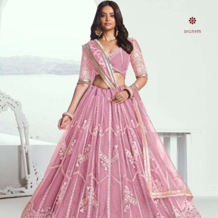 Latest Design Flamingo Pink Embroidered Butterfly Net Lehenga Set