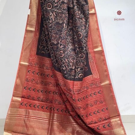 Latest Design Black Handwoven Pure Silk Designer Print Saree