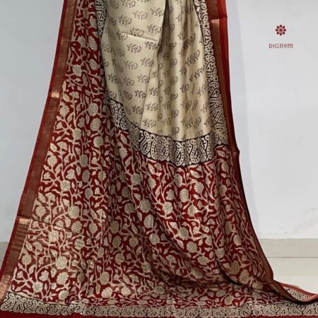 Latest Design Off-White Handwoven Pure Silk Designer Print Saree