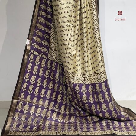 Latest Design Purple White Handwoven Pure Silk Designer Print Saree