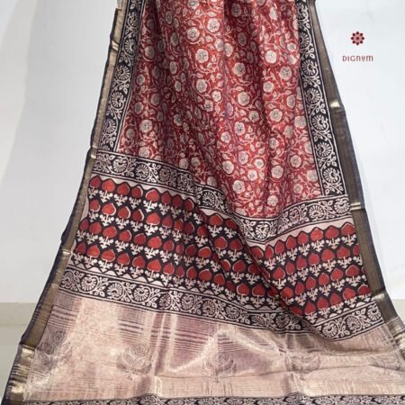 Latest Design Red & Black Handwoven Pure Silk Designer Print Saree
