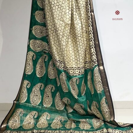 Latest Design Green & White Handwoven Pure Silk Designer Print Saree