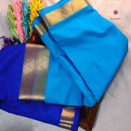 Latest Design Sky Blue & Dark Blue Dual Tone Mysore Silk Saree
