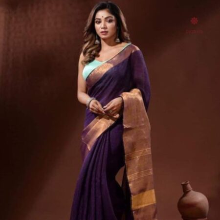 Latest Design Grape Purple Pure Linen Handwoven Saree