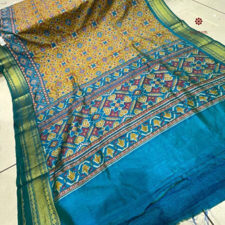 Latest Design Mustard Yellow Zari Woven Patola Silk Saree