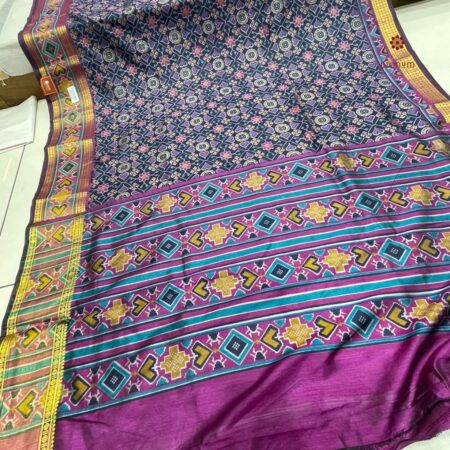 Latest Design Navy Blue Zari Woven Patola Silk Saree