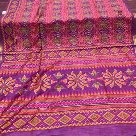 Latest Design Dark Pink Zari Woven Patola Silk Saree