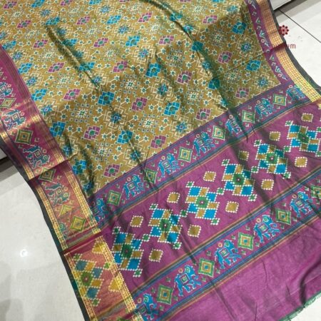 Latest Design Sage Green Zari Woven Patola Silk Saree