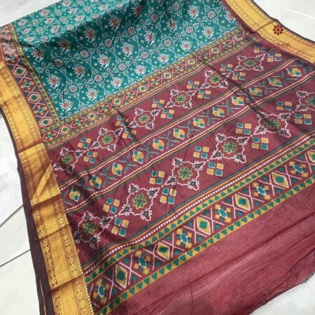 Latest Design Teal Blue Zari Woven Patola Silk Saree