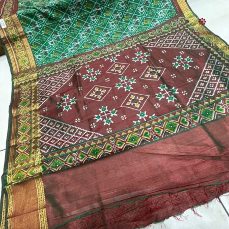 Latest Design Forest Green Zari Woven Patola Silk Saree