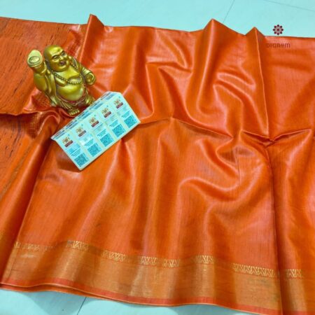 Latest Design Orange Pure Tussar Munga Banarasi Saree