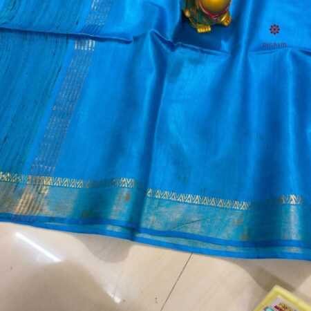 Latest Design Azure Blue Pure Tussar Munga Banarasi Saree