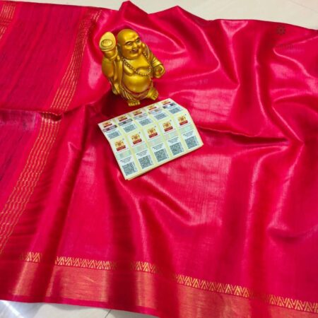 Latest Design Raspberry Pink Pure Tussar Munga Banarasi Saree