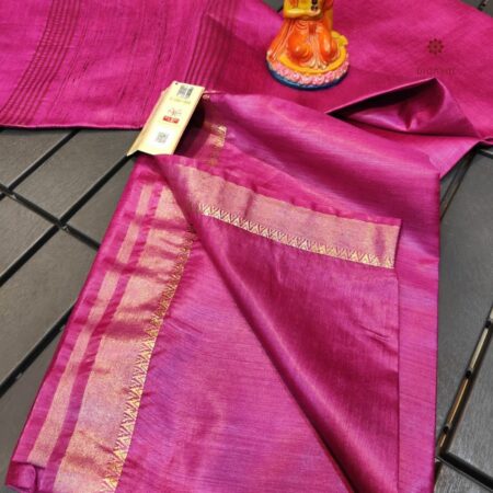 Latest Design Hot Pink Pure Tussar Munga Banarasi Saree