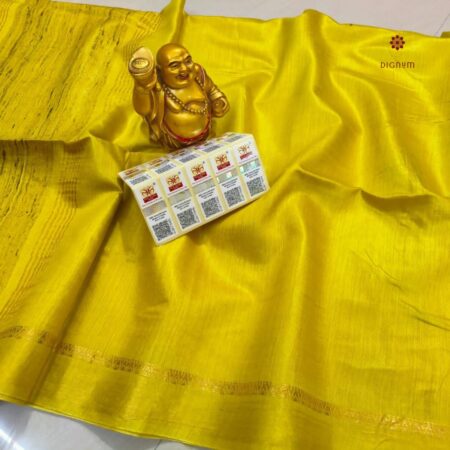 Latest Design Yellow Pure Tussar Munga Banarasi Saree