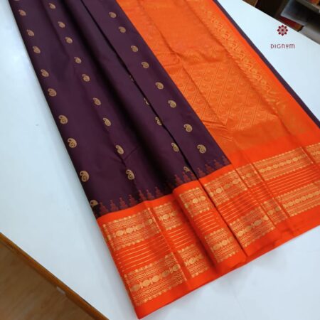 Latest Design Brown n Orange Kanchipuram Korvai Silk Saree
