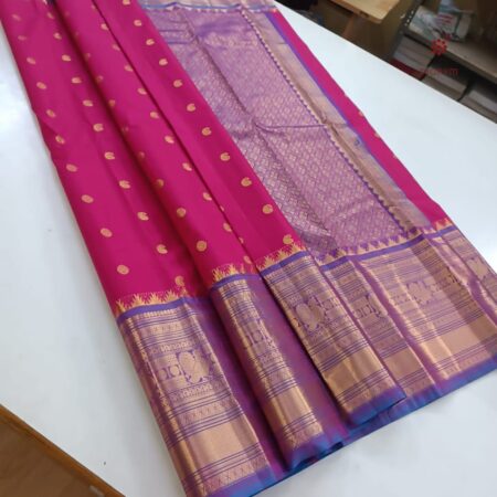Latest Design Magenta Pink Kanchipuram Korvai Silk Saree