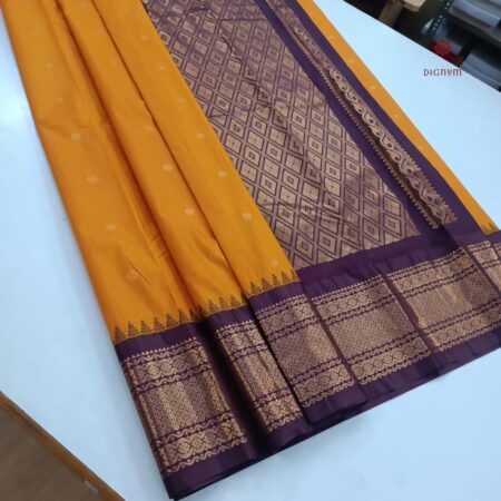 Latest Design Mustard Yellow Kanchipuram Korvai Silk Saree