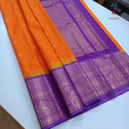 Latest Design Orange n Purple Kanchipuram Korvai Silk Saree